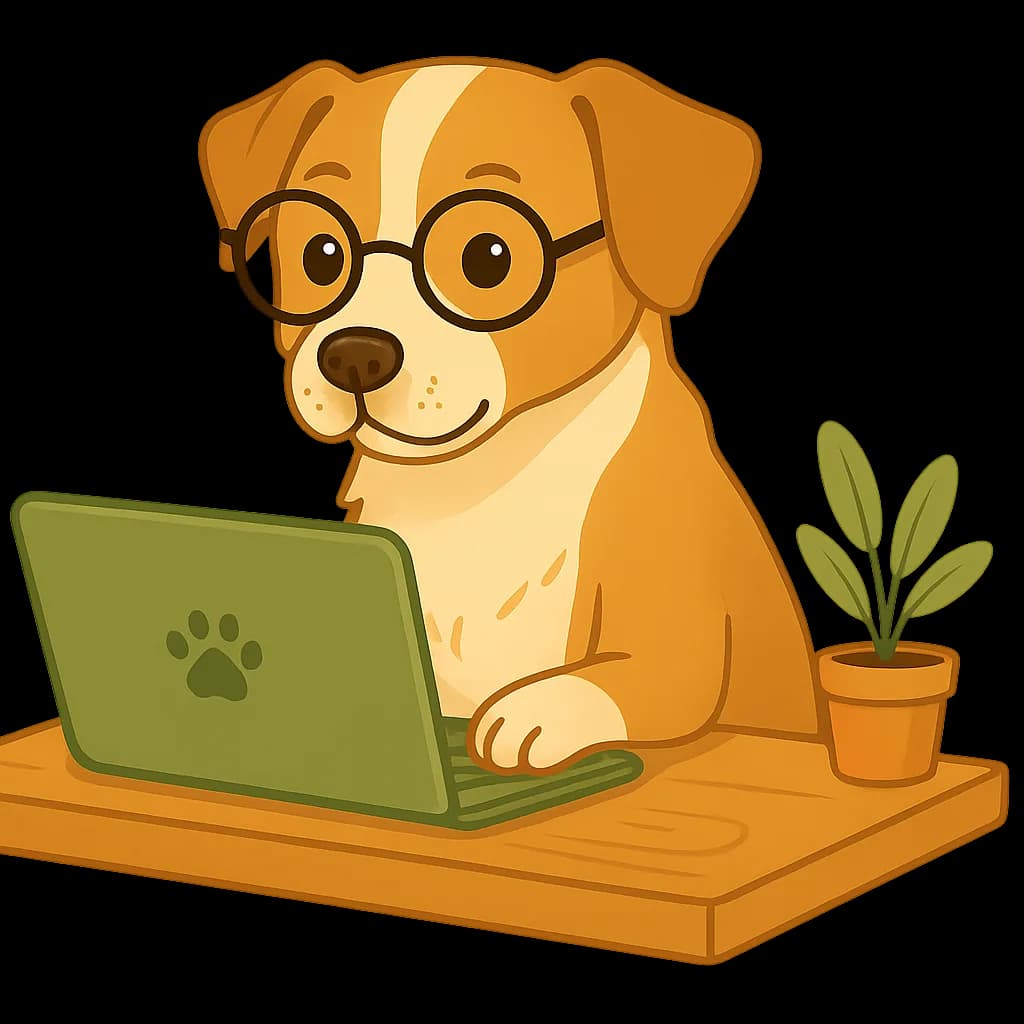 Dog working on laptop