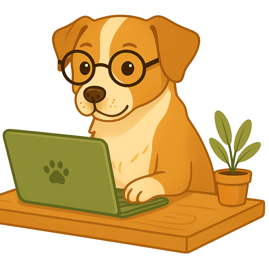 Dog working on laptop